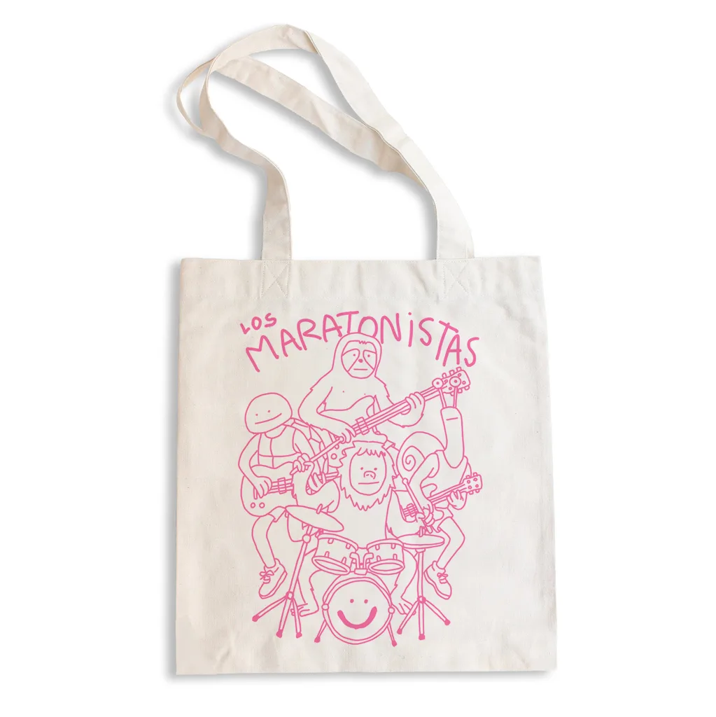 Totebag cruda con la banda dibujada en rosa.